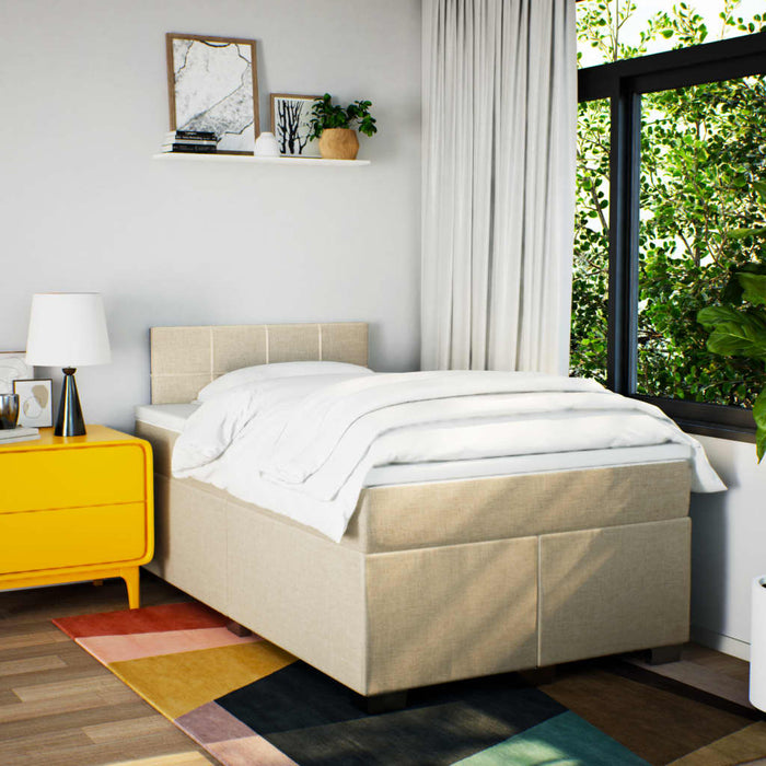 Pat box spring cu saltea, crem, 120x200 cm, textil - WALTI WALTI