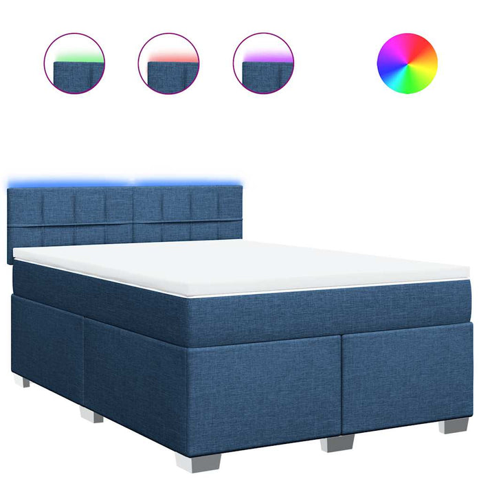 Pat box spring cu saltea, albastru, 140x200 cm, textil - WALTI WALTI