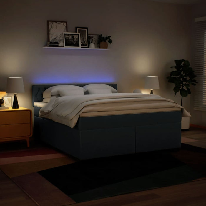 Pat box spring cu saltea, albastru, 180x200 cm, material textil WALTI