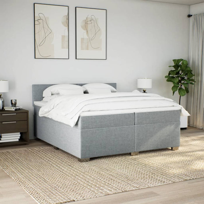 Pat box spring cu saltea, gri deschis, 200x200 cm, textil - WALTI WALTI