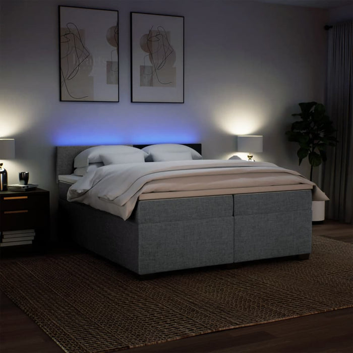 Pat box spring cu saltea, gri deschis, 200x200 cm, textil - WALTI WALTI