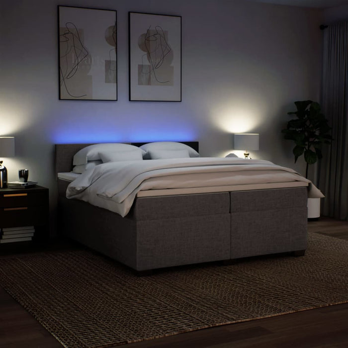 Pat box spring cu saltea, gri taupe, 200x200 cm, textil - WALTI WALTI