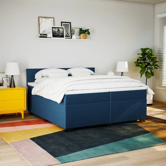 Pat box spring cu saltea, albastru, 200x200 cm, textil - WALTI WALTI