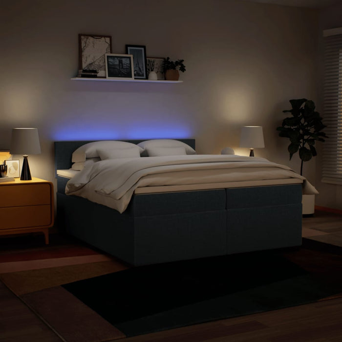 Pat box spring cu saltea, albastru, 200x200 cm, textil - WALTI WALTI