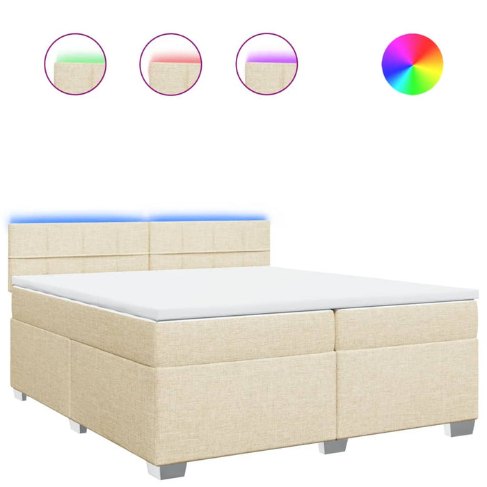 Pat box spring cu saltea, crem, 200x200 cm, textil WALTI