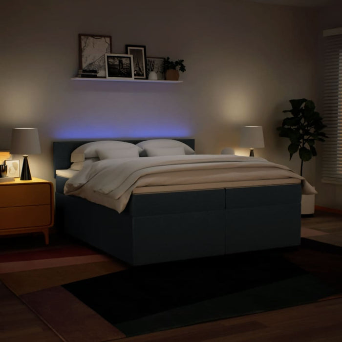 Pat box spring cu saltea, albastru, 200x200 cm, textil - WALTI WALTI