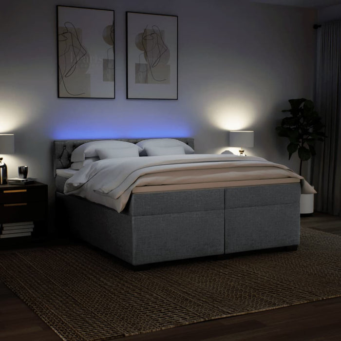 Pat box spring cu saltea, gri deschis, 200x200 cm, textil - WALTI WALTI
