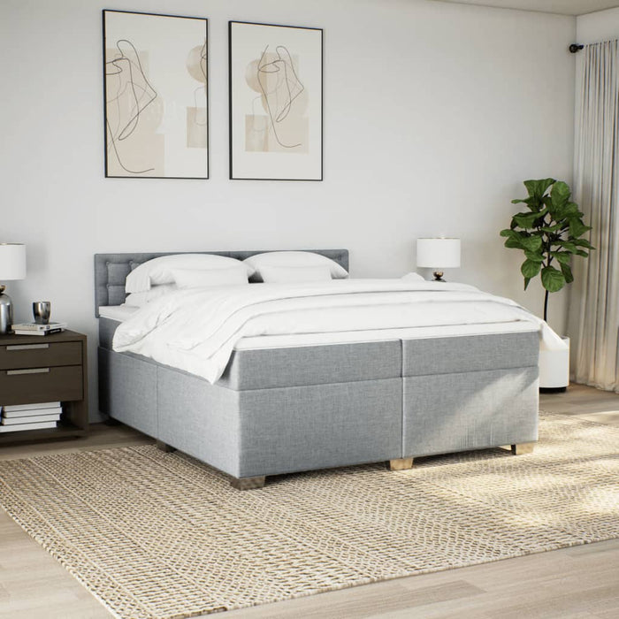 Pat box spring cu saltea, gri deschis, 200x200 cm, textil - WALTI WALTI