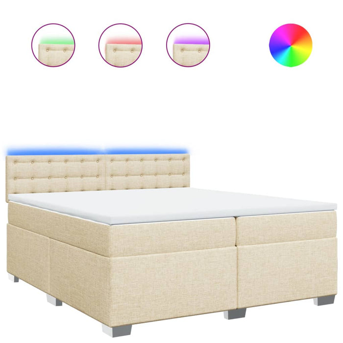 Pat box spring cu saltea, crem, 200x200 cm, textil WALTI