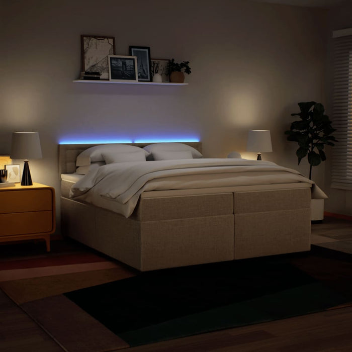 Pat box spring cu saltea, crem, 200x200 cm, textil WALTI
