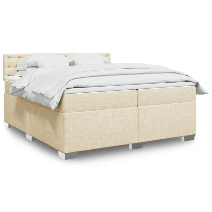 Pat box spring cu saltea, crem, 200x200 cm, textil WALTI
