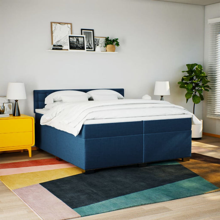 Pat box spring cu saltea, albastru, 200x200 cm, textil - WALTI WALTI