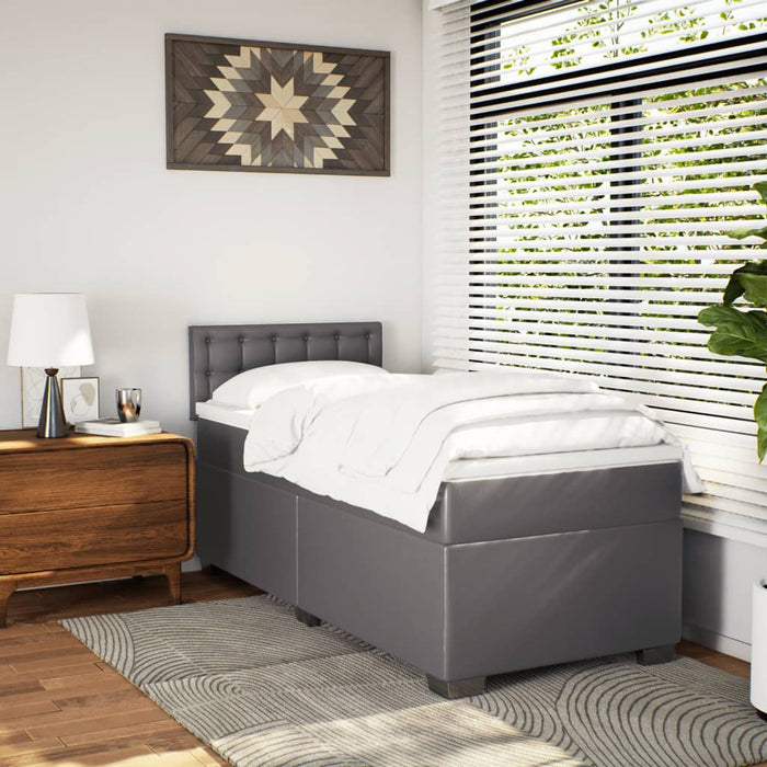 Pat box spring cu saltea, gri, 80x200 cm, piele ecologică - WALTI WALTI