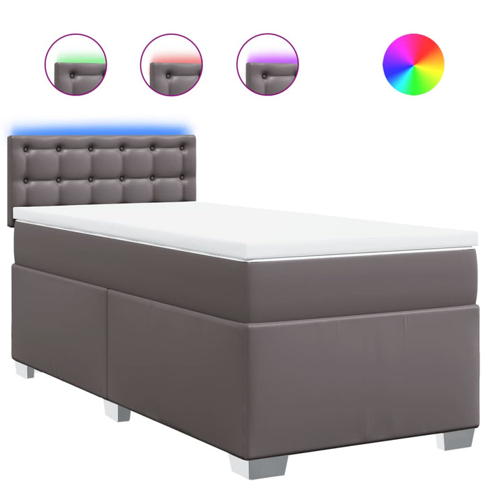 Pat box spring cu saltea, gri, 90x190 cm, piele ecologică - WALTI WALTI