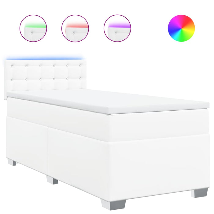Pat box spring cu saltea, alb, 100x200 cm, piele ecologică - WALTI WALTI