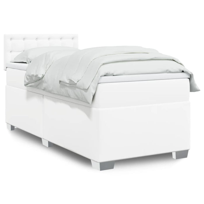 Pat box spring cu saltea, alb, 100x200 cm, piele ecologică - WALTI WALTI