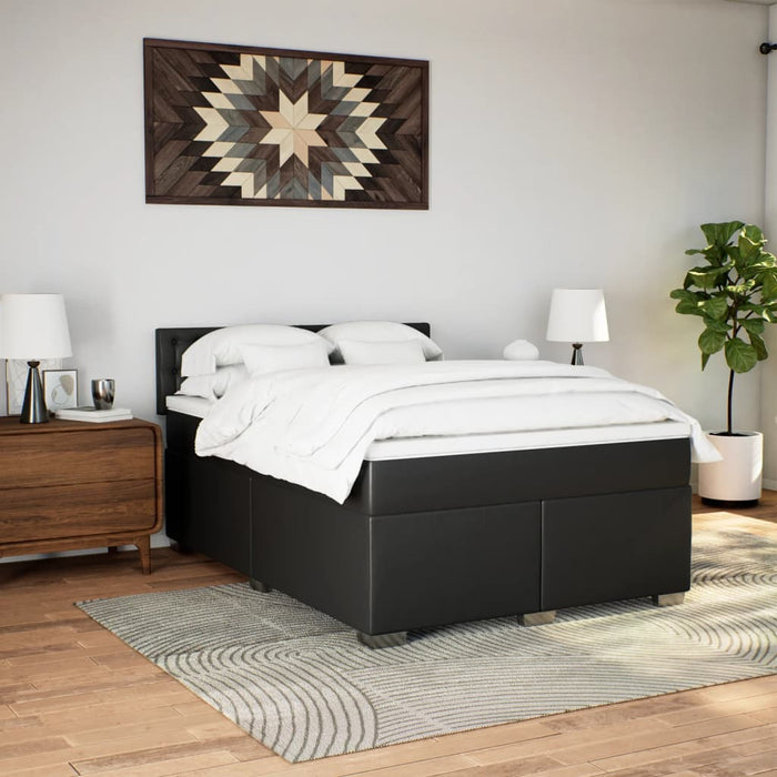 Pat box spring cu saltea, negru, 140x190 cm, piele ecologică - WALTI WALTI
