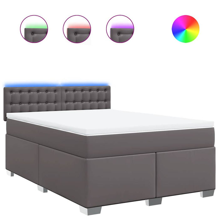 Pat box spring cu saltea, gri, 140x190 cm, piele ecologică - WALTI WALTI