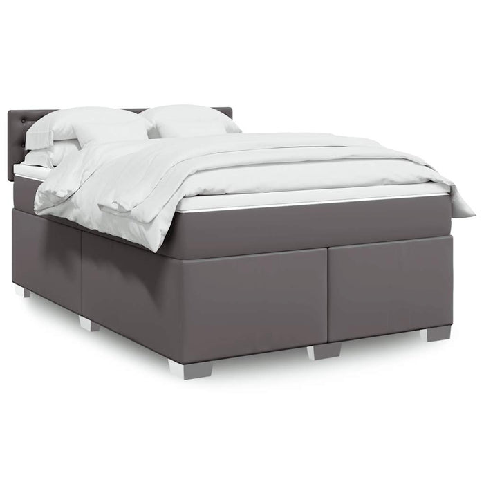 Pat box spring cu saltea, gri, 140x190 cm, piele ecologică - WALTI WALTI