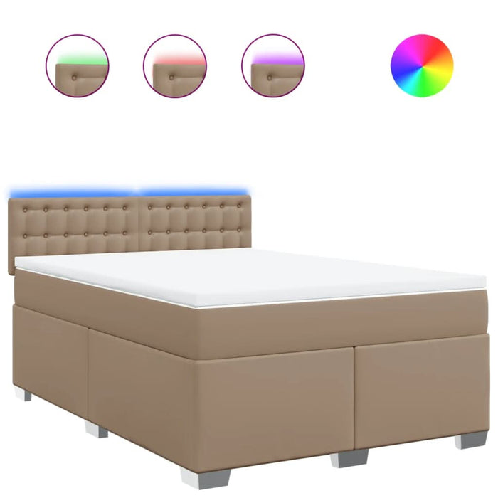 Pat box spring cu saltea, cappuccino, 140x190cm piele ecologică - WALTI WALTI