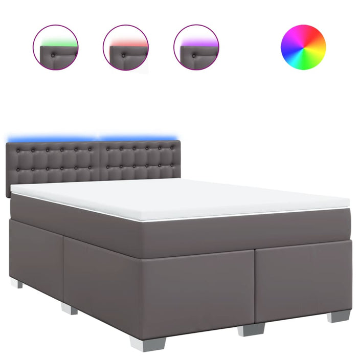 Pat box spring cu saltea, gri, 140x200 cm, piele ecologică - WALTI WALTI