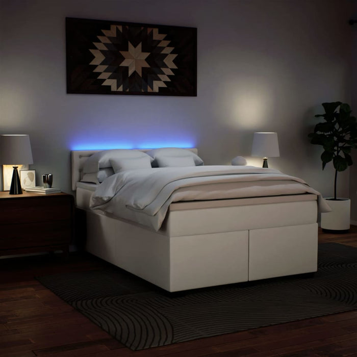 Pat box spring cu saltea, alb, 160x200 cm, piele ecologică - WALTI WALTI