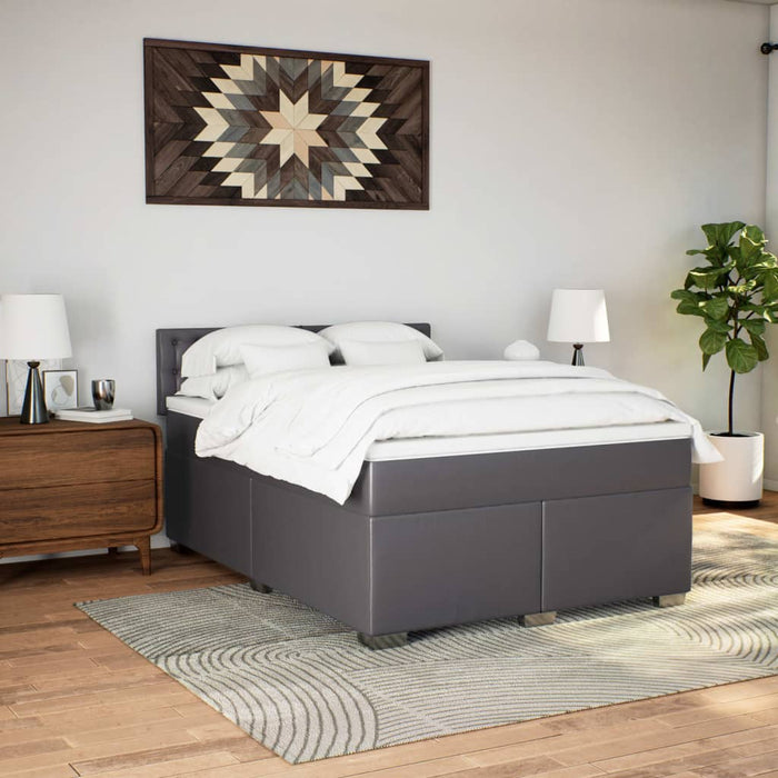 Pat box spring cu saltea, gri, 160x200 cm, piele ecologică - WALTI WALTI