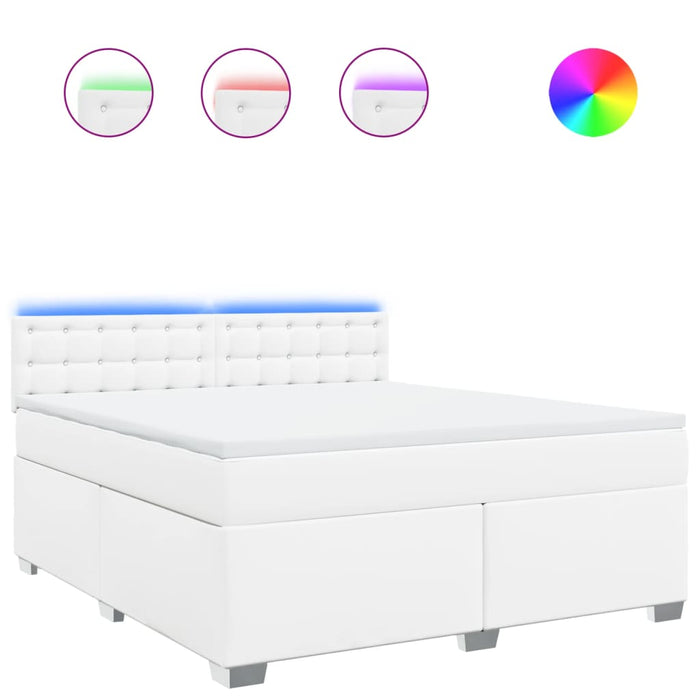 Pat box spring cu saltea, alb, 180x200 cm, piele ecologică - WALTI WALTI