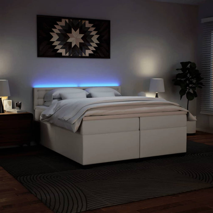 Pat box spring cu saltea, alb, 200x200 cm, piele ecologică - WALTI WALTI