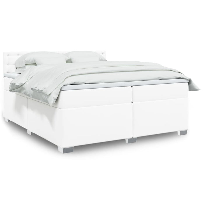 Pat box spring cu saltea, alb, 200x200 cm, piele ecologică - WALTI WALTI