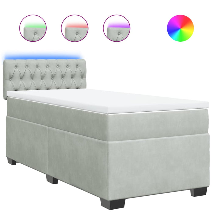 Pat continental cu saltea, gri deschis, 80x200 cm, catifea - WALTI WALTI