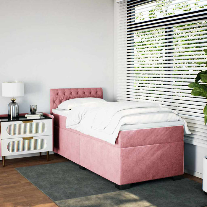 Pat box spring cu saltea, roz, 80x200 cm, catifea - WALTI WALTI