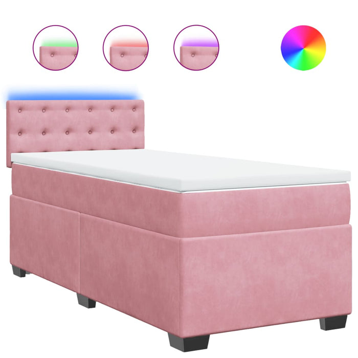 Pat box spring cu saltea, roz, 80x200 cm, catifea - WALTI WALTI