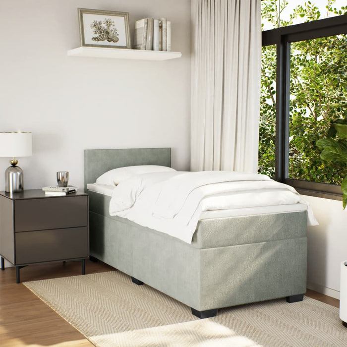 Pat box spring cu saltea, gri deschis, 90x190 cm, catifea - WALTI WALTI