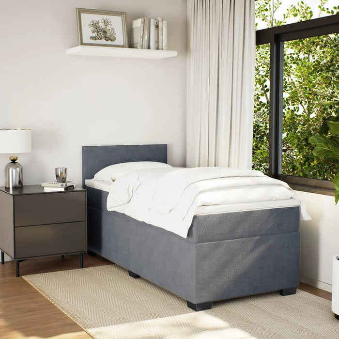 Pat box spring cu saltea, gri închis, 90x190 cm, catifea - WALTI WALTI