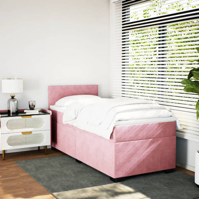 Pat box spring cu saltea, roz, 90x190 cm, catifea - WALTI WALTI