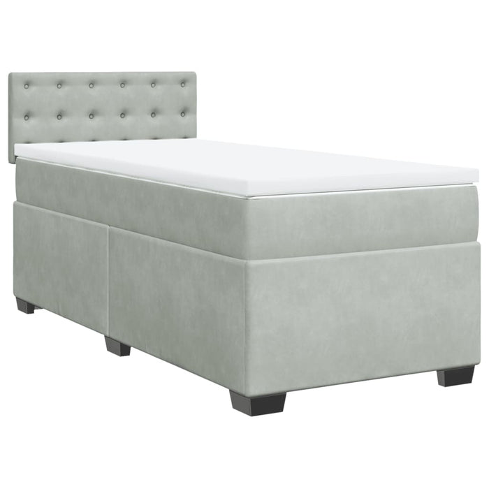 Pat box spring cu saltea, gri deschis, 90x190 cm, catifea - WALTI WALTI