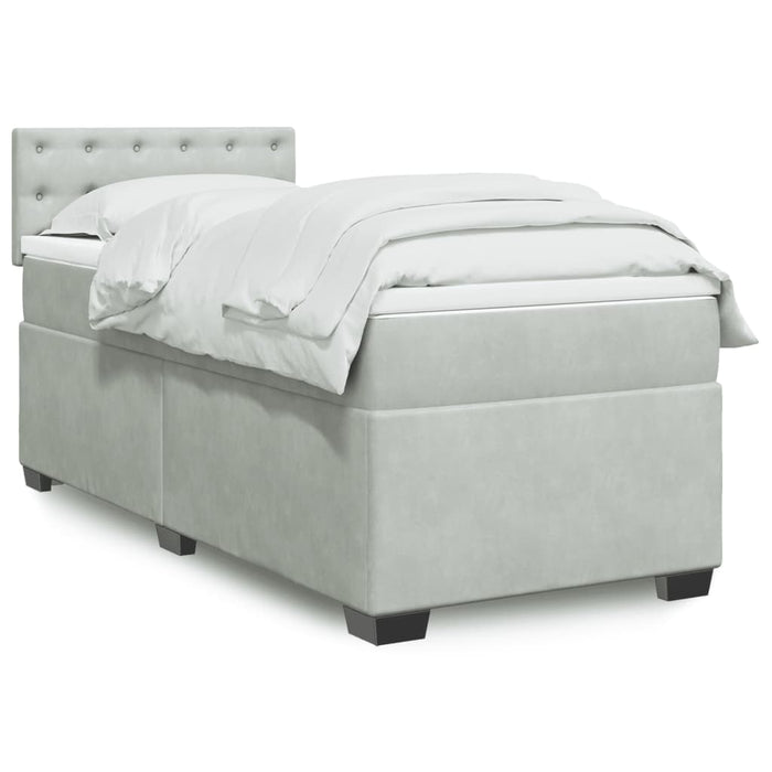 Pat box spring cu saltea, gri deschis, 90x190 cm, catifea - WALTI WALTI