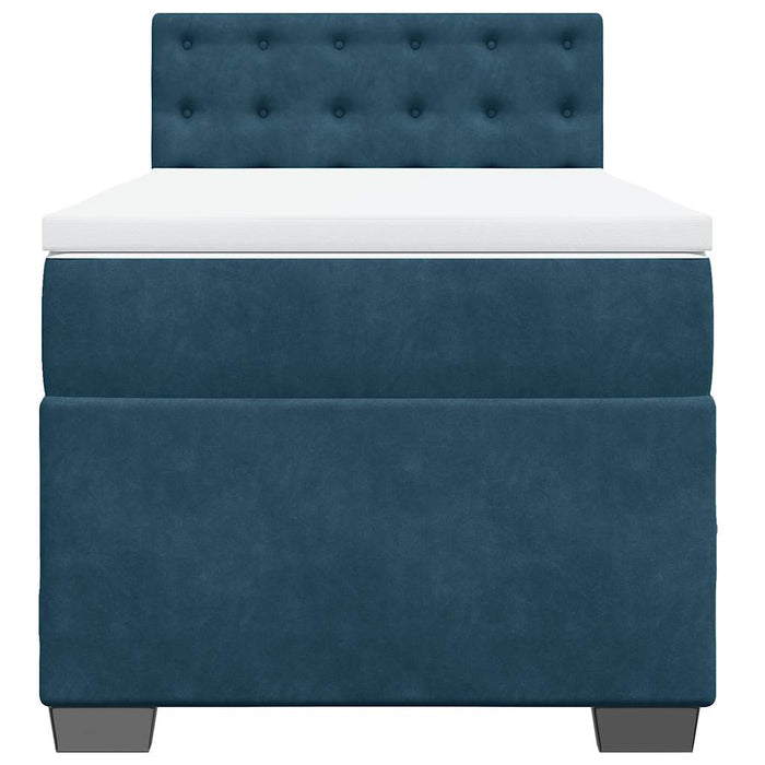 Pat box spring cu saltea, albastru, 90x190 cm, catifea - WALTI WALTI