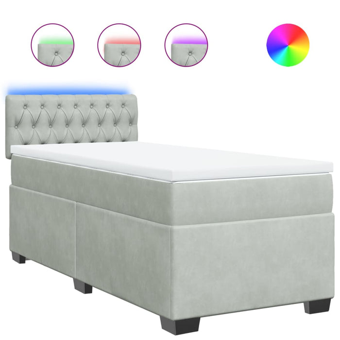 Pat box spring cu saltea, gri deschis, 90x190 cm, catifea - WALTI WALTI