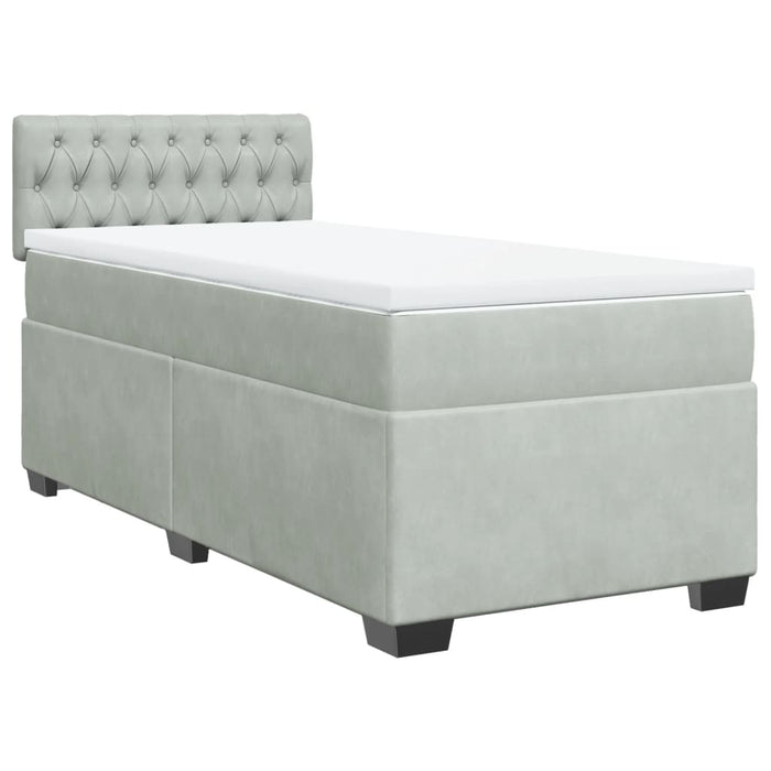 Pat box spring cu saltea, gri deschis, 90x190 cm, catifea - WALTI WALTI