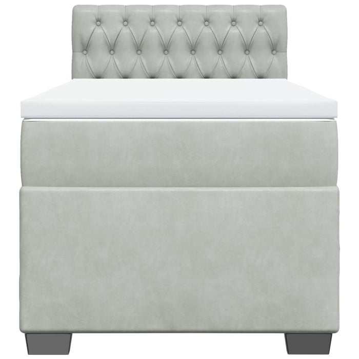 Pat box spring cu saltea, gri deschis, 90x190 cm, catifea - WALTI WALTI