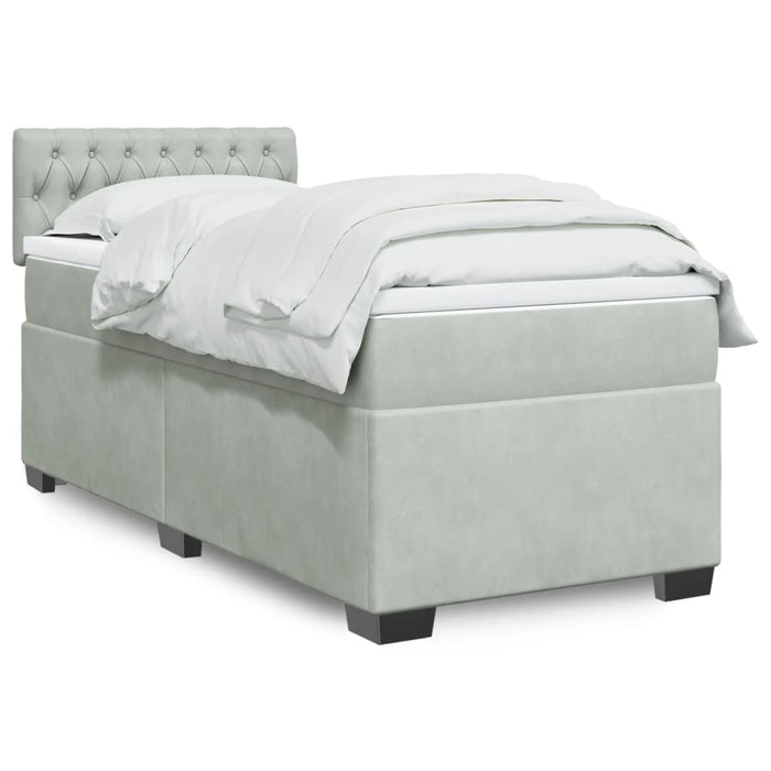 Pat box spring cu saltea, gri deschis, 90x190 cm, catifea - WALTI WALTI