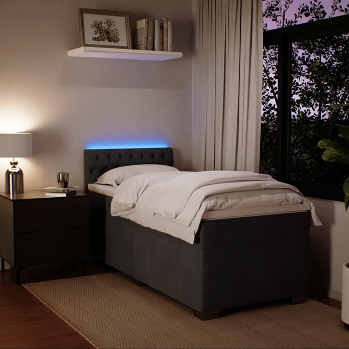 Pat box spring cu saltea, gri închis, 90x190 cm, catifea - WALTI WALTI