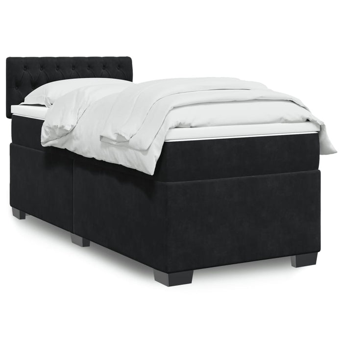 Pat box spring cu saltea, negru, 90x190 cm, catifea - WALTI WALTI