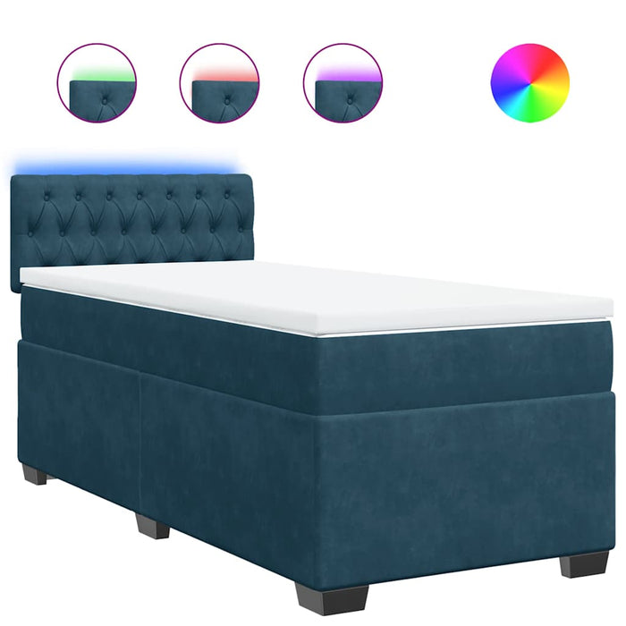 Pat box spring cu saltea, albastru, 90x190 cm, catifea - WALTI WALTI