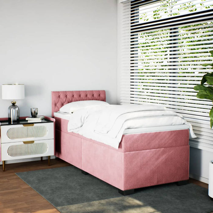 Pat box spring cu saltea, roz, 90x190 cm, catifea - WALTI WALTI