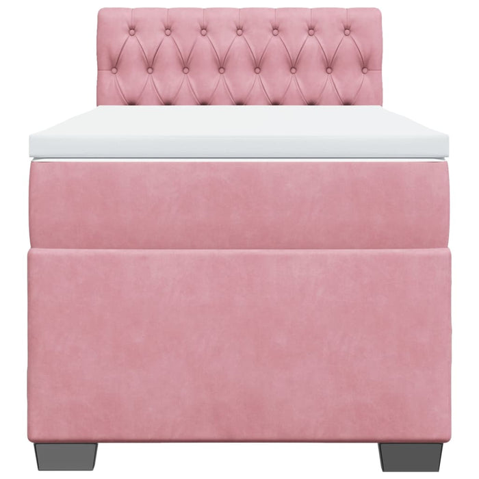 Pat box spring cu saltea, roz, 90x190 cm, catifea - WALTI WALTI