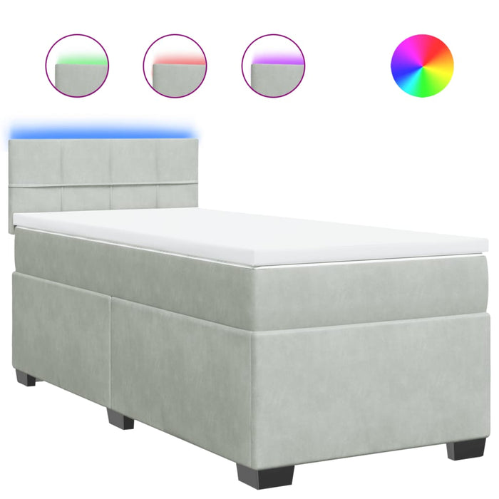 Pat box spring cu saltea, gri deschis, 90x190 cm, catifea - WALTI WALTI