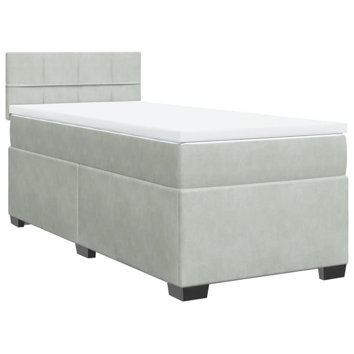 Pat box spring cu saltea, gri deschis, 90x190 cm, catifea - WALTI WALTI